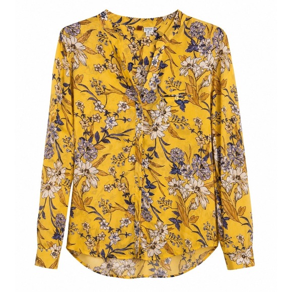 Kut from the Kloth Tops - KUT from the Kloth Womens M Mustard Yellow Floral Sheer Blouse Long Sleeve